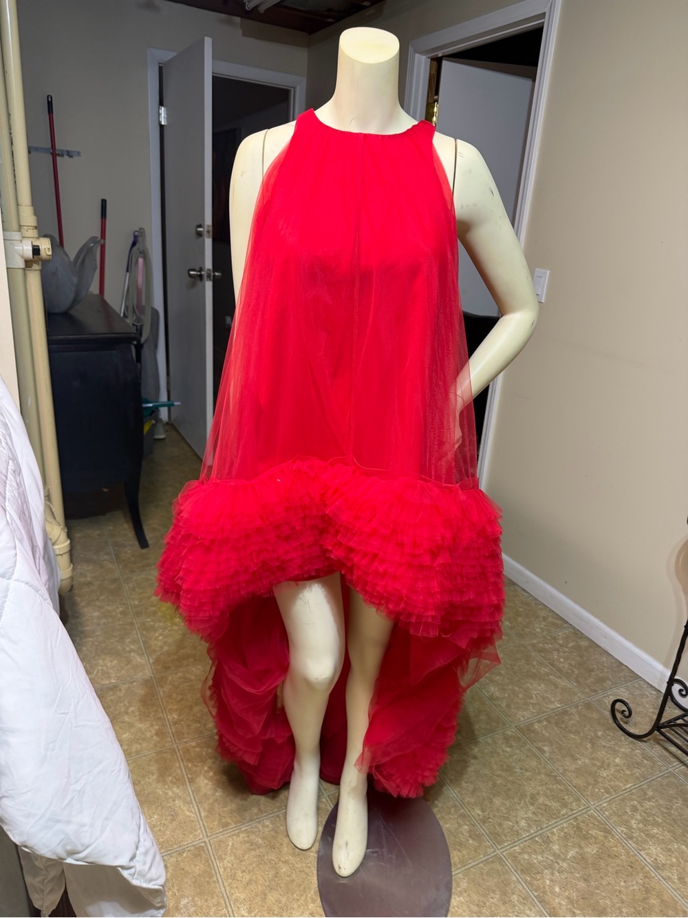 AKIRA Red High-Low Ruffled Tulle Dress